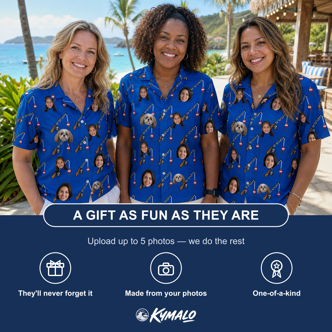 Friends in matching Women's Rod Rodeo Custom Face Hawaiian Shirt — a group gift photo