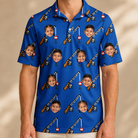 Model wearing Men's Rod Rodeo Custom Face Polo Shirt printed with kids' faces