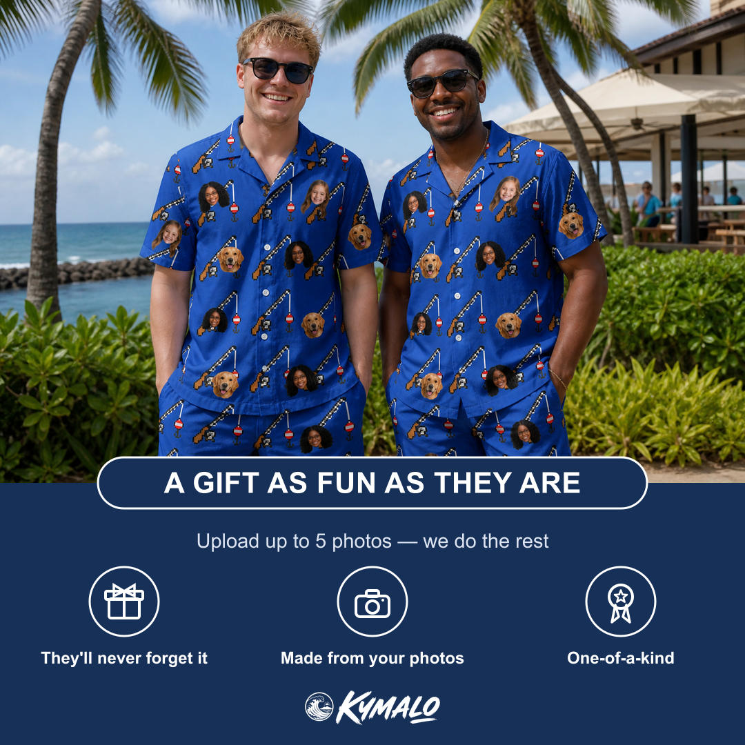 Friends in matching Men's Rod Rodeo Custom Face Shirt & Shorts Set — a group gift photo