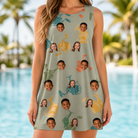 Model wearing Women's Handle Hijinks Custom Face Tank Dress printed with kids' faces