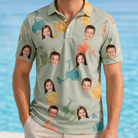 Model wearing Men's Handle Hijinks Custom Face Polo Shirt printed with kids' faces