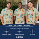 Friends in matching Men's Handle Hijinks Custom Face Polo Shirt — a group gift photo