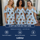 Friends in matching Women's Spinner Spritz Custom Face Off-Shoulder Dress — a group gift photo