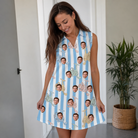 Real-life photo of someone wearing Women's Spinner Spritz Custom Face V-Neck Dress — custom faces printed all-over