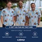 Friends in matching Men's Spinner Spritz Custom Face Hawaiian Shirt — a group gift photo