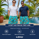 Friends in matching Men's Skiff Happens Custom Face Beach Shorts — a group gift photo