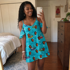 Real-life photo of someone wearing Women's Skiff Happens Custom Face Off-Shoulder Dress — custom faces printed all-over