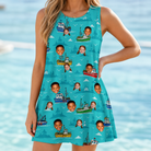 Model wearing Women's Skiff Happens Custom Face Tank Dress printed with kids' faces