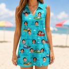 Model wearing Women's Skiff Happens Custom Face V-Neck Dress printed with kids' faces