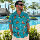 Real-life photo of someone wearing Men's Skiff Happens Custom Face Hawaiian Shirt — custom faces printed all-over