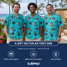 Friends in matching Men's Skiff Happens Custom Face Hawaiian Shirt — a group gift photo