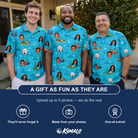 Friends in matching Men's Skiff Happens Custom Face Polo Shirt — a group gift photo