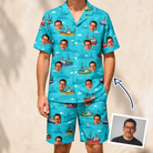 Man wearing Men's Skiff Happens Custom Face Shirt & Shorts Set — custom faces printed all-over