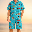 Model wearing Men's Skiff Happens Custom Face Shirt & Shorts Set printed with kids' faces
