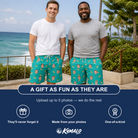 Friends in matching Men's Casting Call Custom Face Beach Shorts — a group gift photo