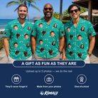 Friends in matching Men's Casting Call Custom Face Hawaiian Shirt — a group gift photo