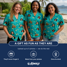 Friends in matching Women's Casting Call Custom Face Hawaiian Shirt — a group gift photo