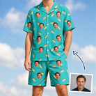 Man wearing Men's Casting Call Custom Face Shirt & Shorts Set — custom faces printed all-over