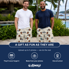 Friends in matching Men's Mini Mariners Custom Face Beach Shorts — a group gift photo