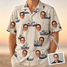 Man wearing Men's Mini Mariners Custom Face Hawaiian Shirt — custom faces printed all-over