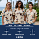 Friends in matching Women's Mini Mariners Custom Face Hawaiian Shirt — a group gift photo