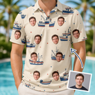 Man wearing Men's Mini Mariners Custom Face Polo Shirt — custom faces printed all-over