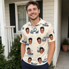 Real-life photo of someone wearing Men's Mini Mariners Custom Face Polo Shirt — custom faces printed all-over