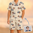 Man wearing Men's Mini Mariners Custom Face Shirt & Shorts Set — custom faces printed all-over