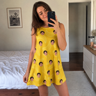 Real-life photo of someone wearing Women's Cavendish Capers Custom Face Tank Dress — custom faces printed all-over