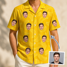 Man wearing Men's Cavendish Capers Custom Face Hawaiian Shirt — custom faces printed all-over