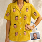 Woman wearing Women's Cavendish Capers Custom Face Hawaiian Shirt — custom faces printed all-over