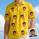 Man wearing Men's Cavendish Capers Custom Face Polo Shirt — custom faces printed all-over