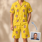 Man wearing Men's Cavendish Capers Custom Face Shirt & Shorts Set — custom faces printed all-over