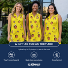 Friends in matching Women's Yellow Yodel Custom Face V-Neck Dress — a group gift photo