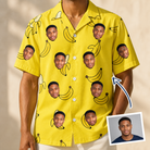 Man wearing Men's Yellow Yodel Custom Face Hawaiian Shirt — custom faces printed all-over
