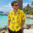 Real-life photo of someone wearing Men's Yellow Yodel Custom Face Hawaiian Shirt — custom faces printed all-over