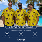 Friends in matching Men's Yellow Yodel Custom Face Hawaiian Shirt — a group gift photo