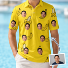Man wearing Men's Yellow Yodel Custom Face Polo Shirt — custom faces printed all-over