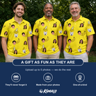 Friends in matching Men's Yellow Yodel Custom Face Polo Shirt — a group gift photo