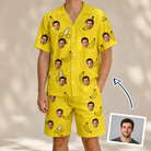 Man wearing Men's Yellow Yodel Custom Face Shirt & Shorts Set — custom faces printed all-over