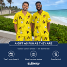 Friends in matching Men's Yellow Yodel Custom Face Shirt & Shorts Set — a group gift photo