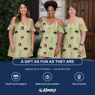 Friends in matching Women's Pyrus Pizzazz Custom Face Off-Shoulder Dress — a group gift photo