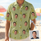 Man wearing Men's Pyrus Pizzazz Custom Face Hawaiian Shirt — custom faces printed all-over