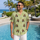 Real-life photo of someone wearing Men's Pyrus Pizzazz Custom Face Hawaiian Shirt — custom faces printed all-over