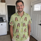 Real-life photo of someone wearing Men's Pyrus Pizzazz Custom Face Polo Shirt — custom faces printed all-over