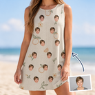 Woman wearing Women's Mandarin Moxie Custom Face Tank Dress — custom faces printed all-over