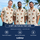 Friends in matching Men's Mandarin Moxie Custom Face Hawaiian Shirt — a group gift photo