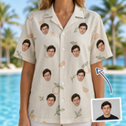 Woman wearing Women's Mandarin Moxie Custom Face Hawaiian Shirt — custom faces printed all-over