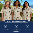 Friends in matching Women's Mandarin Moxie Custom Face Hawaiian Shirt — a group gift photo