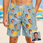 Man wearing Men's Zesty Zigzags Custom Face Beach Shorts — custom faces printed all-over